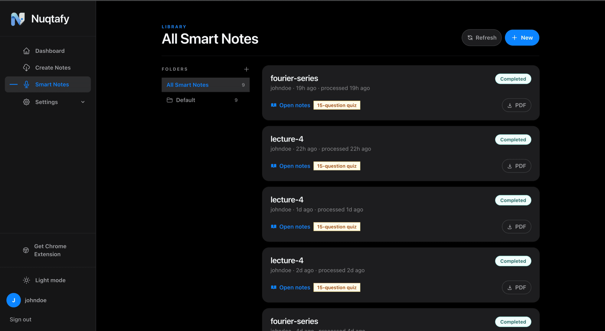 Nuqtafy smart notes library with folders and processed lectures
